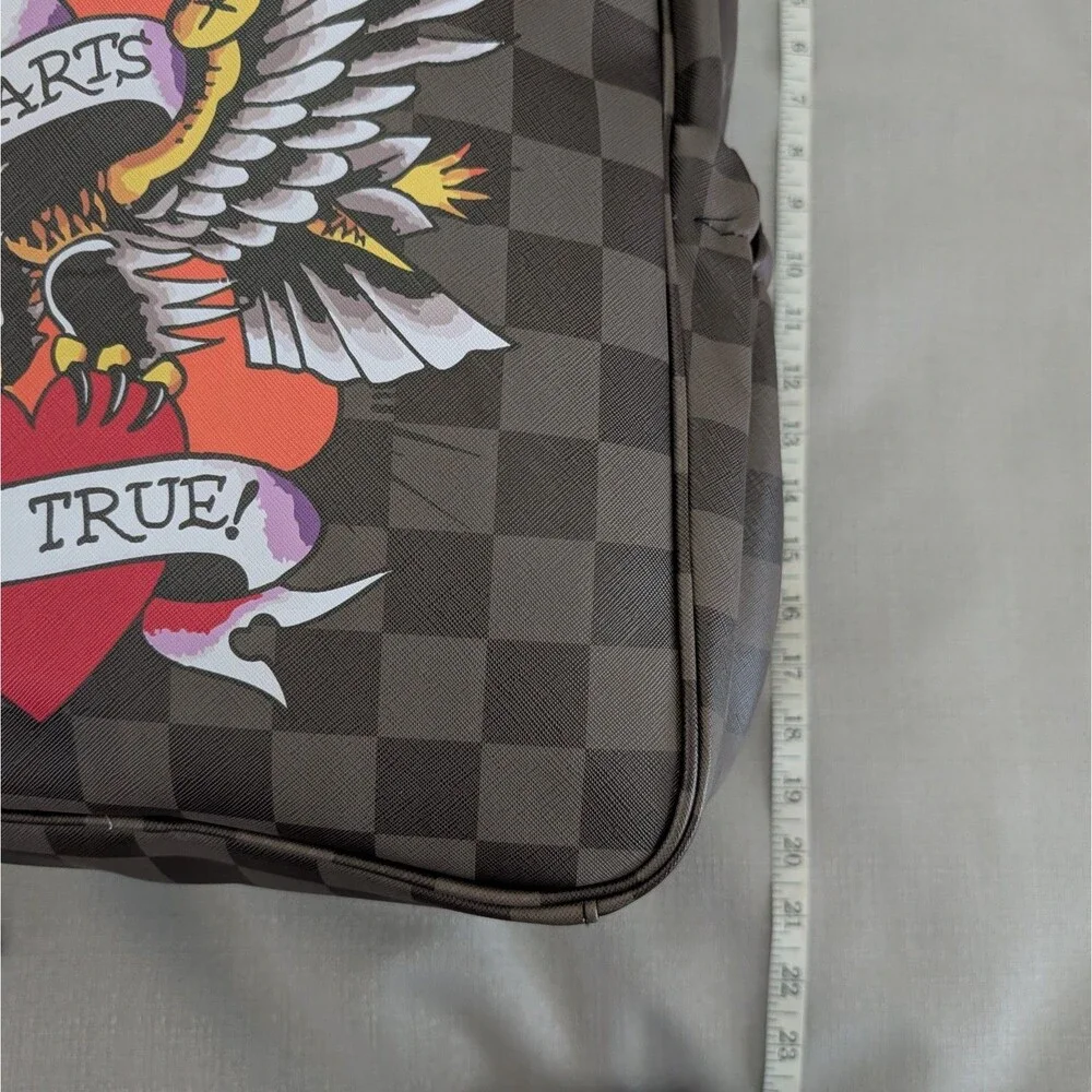Ed Hardy Checkered Eagle Tattoo Print Faux Leather Backpack NEW!